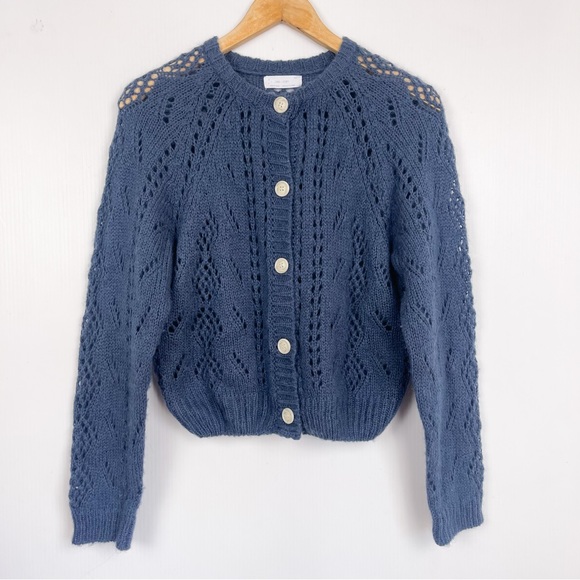 OAK + FORT Sweaters - Oak + Fort | Blue Wool Blend Short Cardigan